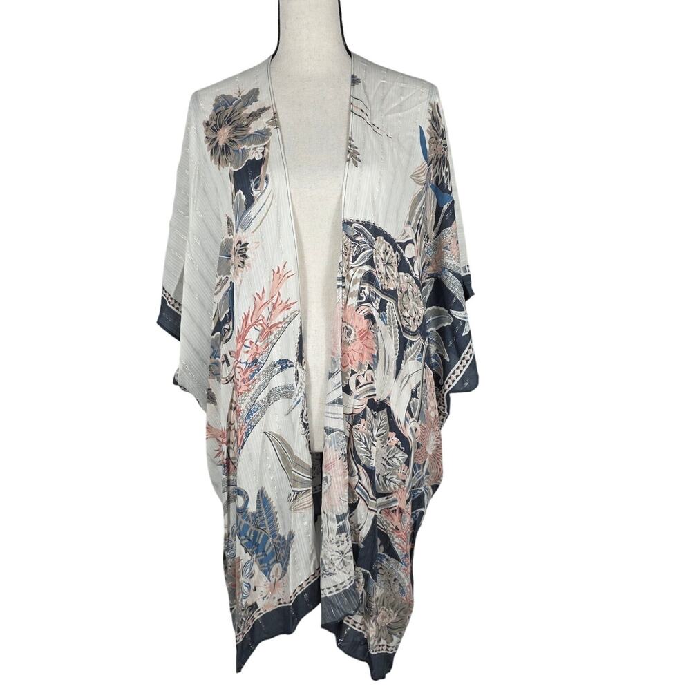 Floral Kimono Women One Size Open Front Lightweight Boho Drape Cardigan Cottage